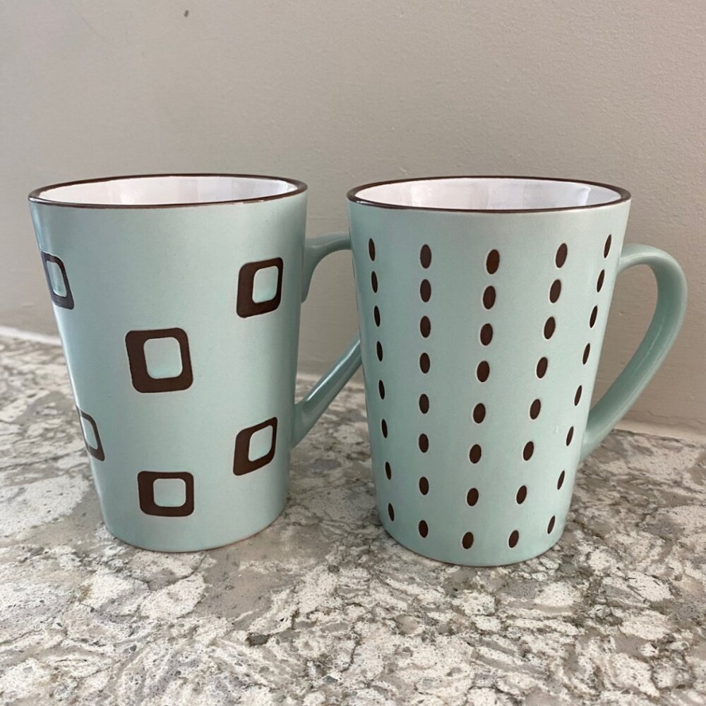 (Set of x2) Abbott Collection - Ceramic Mugs — Soft Mint Green Geometric Pattern